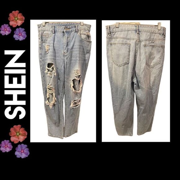 Shein Women's Distressed Mom Jeans High Waist Denim Straight Leg Size Large 8/10 - Picture 1 of 9